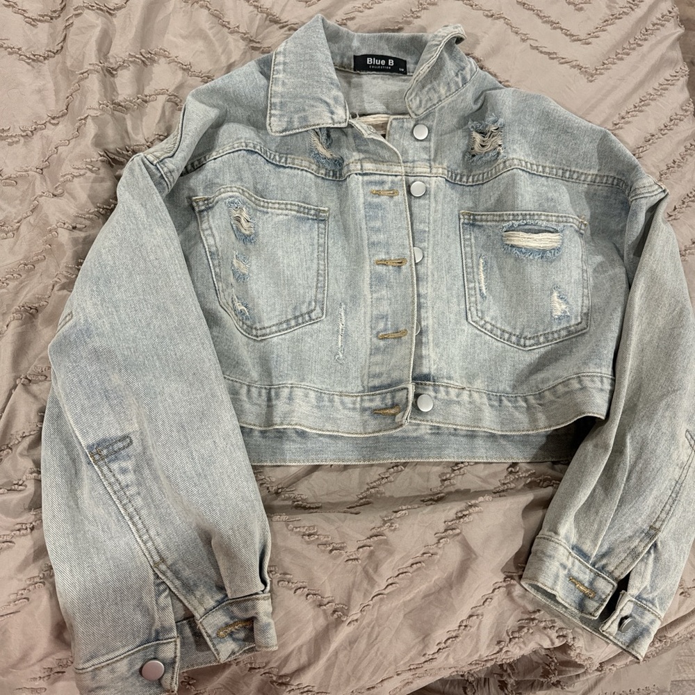 Women's Distressed Denim Jacket with sequin